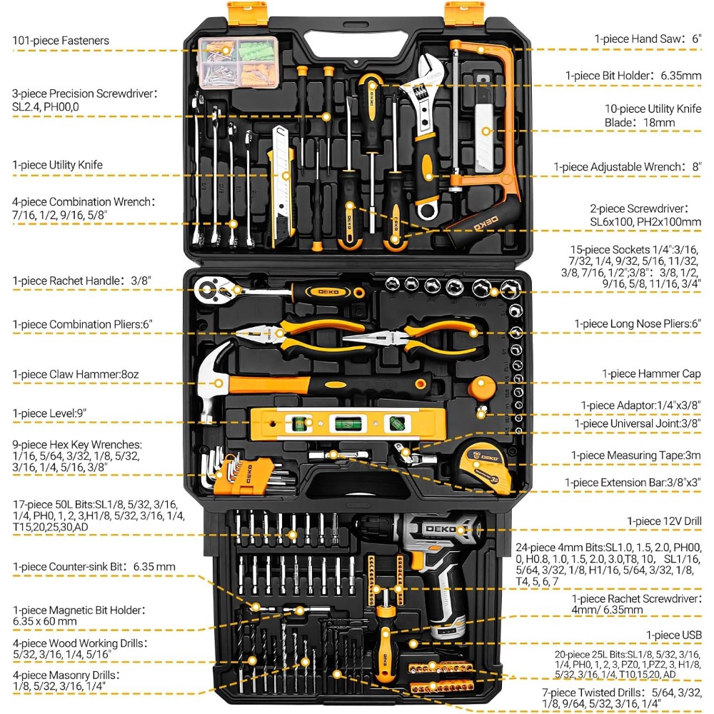 US Shipping Tool Kit Box Drill - Combo Power Tools recension och pris